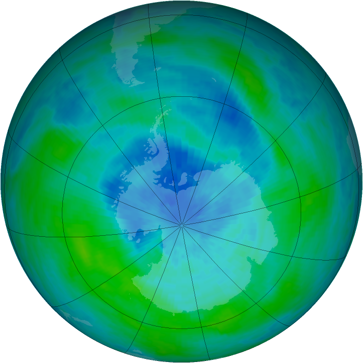 Antarctic ozone map for 17 March 1990